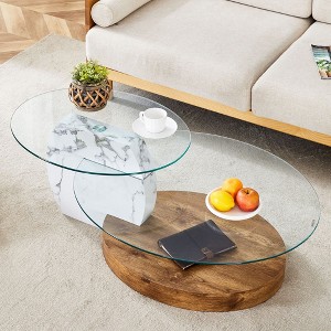 NicBex Modern Wood Grain Nesting Design Coffee Table with Double Glass Top,2-Layer Tea table Center Table for Living Room,Bedroom - 1 of 4