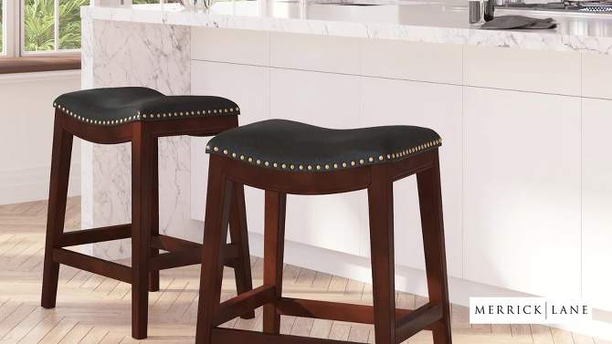 Merrick Lane 26'' Backless Saddle Style Counter Stool Traditional Wood Stool with Nail Accent Trim, 2 of 13, play video