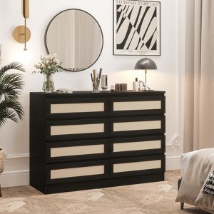 8-Drawer Rattan Dresser for Bedroom, Double Wood Chest of Drawers for Closet, Nightstand, TV Stand, Living Room, Entryway, or Hallway - 1 of 4
