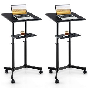 Costway 1/2 PCS Mobile Lectern Podium with Tilting Top Storage Tray Lockable Casters Black - 1 of 4