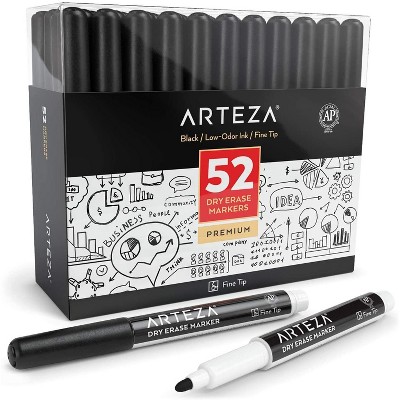 Arteza Dry Erase Markers, Fine Tip, Black, 52 Pack for School (ARTZ-8415)