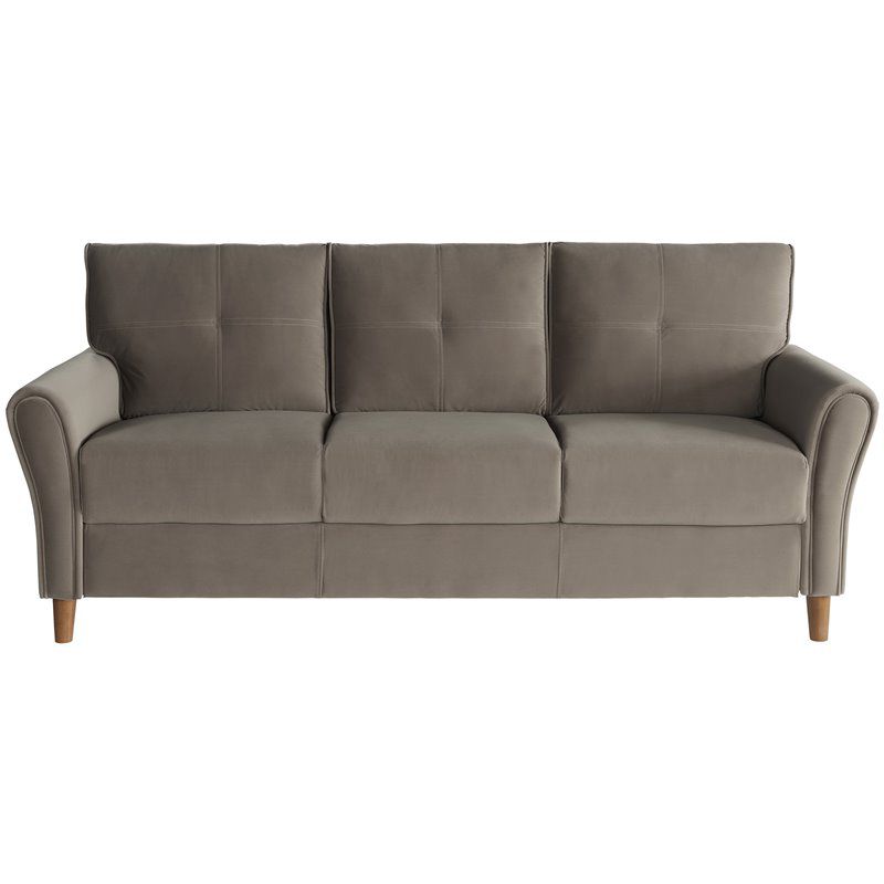 Dunleith Modern Contemporary Velvet Tufted Sofa in Brown and Walnut - Lexicon, 2 of 7