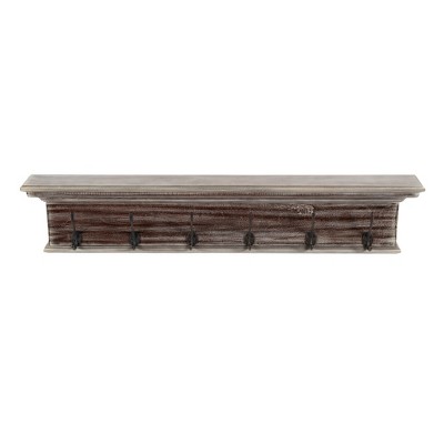 HomeRoots 39" Rustic Brown Gray Wash Wood Six Hook Hanging Coat Rack