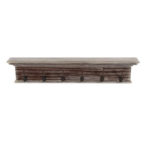 HomeRoots 39" Rustic Brown Gray Wash Wood Six Hook Hanging Coat Rack - 1 of 4