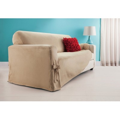 Soft Suede Loveseat Slipcover Chocolate - Sure Fit, Brown