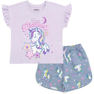 imagikids Girls Short Sleeve T-Shirt and Chambray Shorts 2 Piece Outfit Set Toddler Sizes - 1 of 4