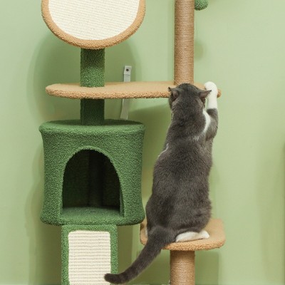 55-Inch Green and Beige Cat Tree with Scratching Posts and Condo