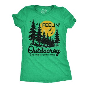 Womens Funny T Shirts Feelin Outdoorsy Sarcastic Nature Graphic Novelty Tee For Ladies - Crazy Dog Women's T Shirt For Campers Green L - 1 of 4