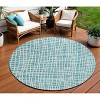 Teal Blue And Ivory Striped Washable Indoor Outdoor Area Rug - 2 of 4