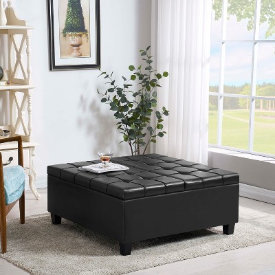 CAVINAS Rectangular Velvet Fabric Storage Ottoman Bench with 1 Pillow,Upholstered Storage Ottoman,Storage Benches for Living Room,Bedroom