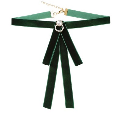 INSPIRE CHIC Women's Velvet Bow Brooch Tie Neck Band Ties Flatback Beads Decor