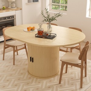 Vipbear Extendable Dining Table 43-59" for 4-6 People, Solid Wood Top with Fluted Slide Door & 8-Compartment Storage, Space Saving Furniture - 1 of 4