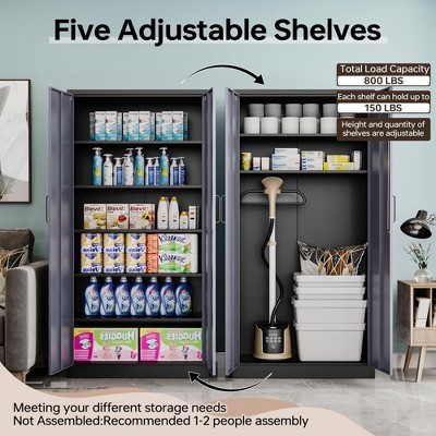 Mlezan Metal Storage Cabinets with Lock, Garage Storage Cabinet with 2 Door and 5 Adjustable Shelves, for Home, Office, Gym, Garage