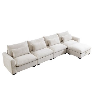 NicBex L-Shaped Corduroy Sectional Sofa,Deep Seat Couch with Storage Ottoman and 4 Waist Pillows for Living Room,Bedroom - 1 of 4