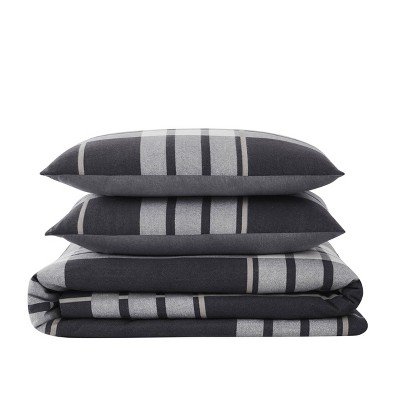 Milo Plaid Twin XL Gray Cotton Flannel Duvet Cover Set