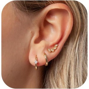 Freekiss 3 Pairs Gold Hoop Earrings Set: Dainty Stud Earrings Trendy Small 14K Gold Plated Hypoallergenic Dangle Cartilage - 1 of 4
