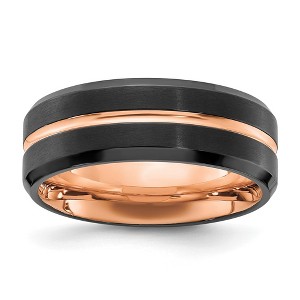 Chisel Stainless Steel Brushed and Polished Black and Rose IP-plated 8mm Band Ring - 1 of 3