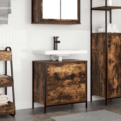 vidaXL Bathroom Basin Cabinet Smoked Oak Engineered Wood, Steel Medium