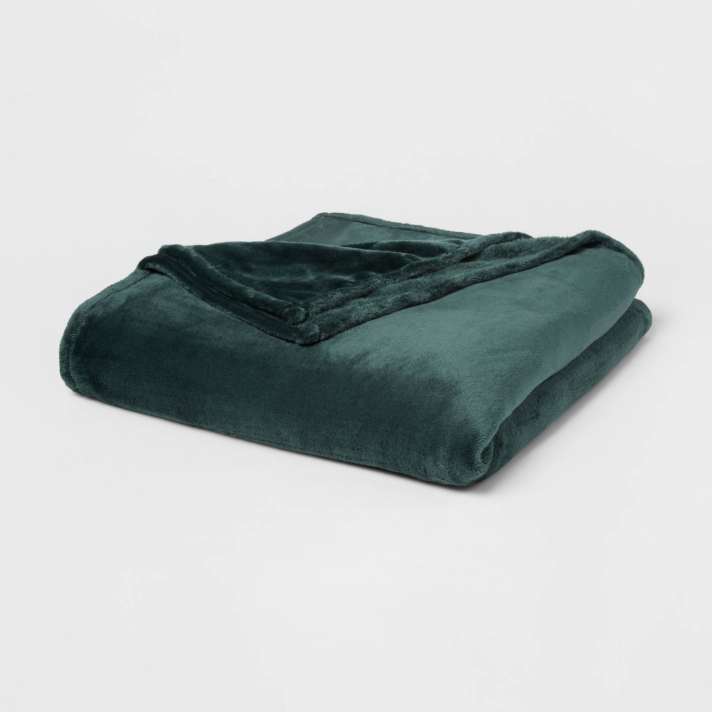 Photos - Duvet Full/Queen Microplush Bed Blanket Pine - Threshold™: Cozy Polyester, Double-Turned Hems, No Fill, Machine Washable