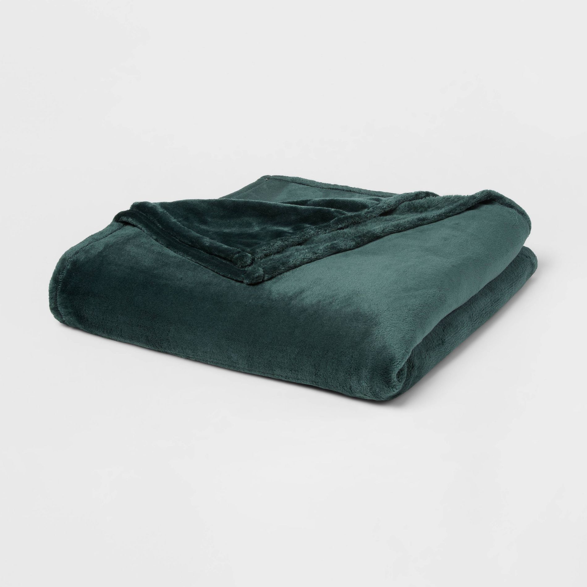 Full/Queen Microplush Bed Blanket Pine - Threshold™: Solid Green, Midweight, Modern Decor, Double-Turned Hems