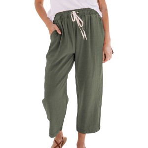 Amaryllis Women's Cropped Drawstring Pants Relaxed Fit High-Waisted Casual Lightweight - 1 of 4