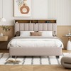 Queen size Upholstered Platform Bed with Storage Headboard, Twin XL Size Trundle and 2 drawers and a set of Sockets and USB Ports, Linen Fabric, Beige - 2 of 4