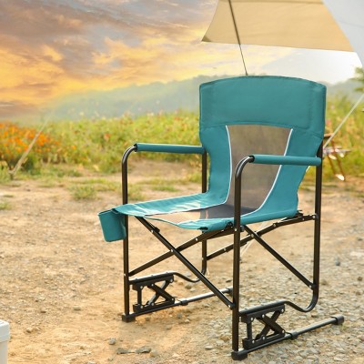 Freestyle Camping Chair Folding, Folding Rocking Chair With Solid, Camping Chair Blue That Rocks With Drink Holder & Comfortable Backrest-Cuddlewood
