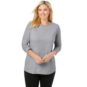 Woman Within Plus Size Perfect Long-Sleeve Crewneck Tee - 1 of 4