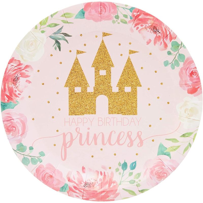 Sparkle and Bash 80Pcs Pink Princess Castle Design Disposable Paper Plates 7" for Birthday Party Supplies, 3 of 6