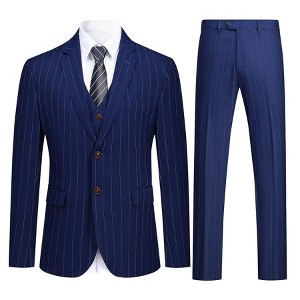 Cloudstyle Mens 3 Piece Stripe Suit Set Center Vent 2 Button Tux Blazer Jacket Vest Trousers - 1 of 4