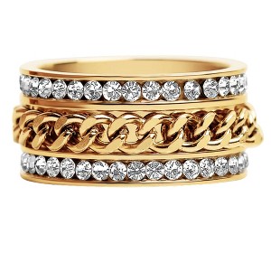 Two Row CZ Spinner Eternity Ring for Women 14Kt Gold Plated Stainless Steel Wide Band Ginger Lyne Collection - 1 of 4