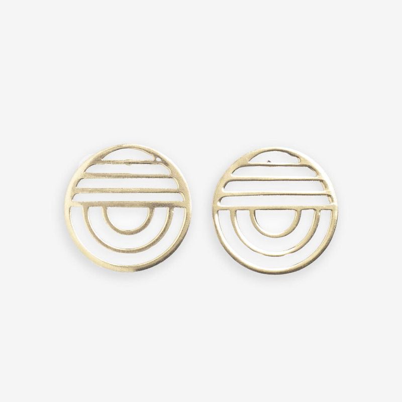 Ink+Alloy Coco Lines And Rainbow Rounded Post Earrings Brass Brass, 1 of 4