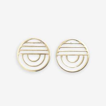 Ink+Alloy Coco Lines And Rainbow Rounded Post Earrings Brass Brass