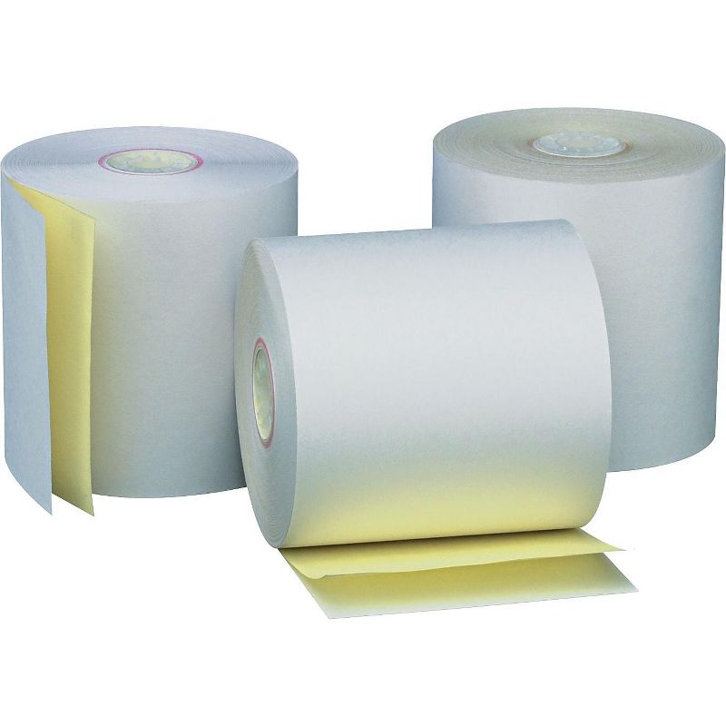 UNIVERSAL Carbonless Paper Rolls White/Canary 3" x 90 ft 50/Carton 35767, 2 of 3