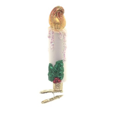 Old World Christmas 4.0" Clip-On Candle Ornament Holly Flame  -  Tree Ornaments