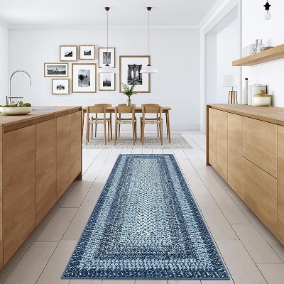 Acekool 9x12 Washable Area Rug, Modern Printed Braided Look, Non-Slip, Stain Resistant Large Brown Carpet for Bedroom, Living Room, Dining Room