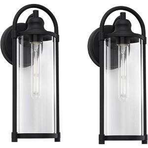 John Timberland Avani 15 1/2" High Modern Outdoor Wall Light Fixture Mount Porch House Exterior Set of 2 Weatherproof Black Metal Clear Glass Shade - 1 of 4