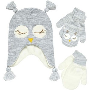Girls Critter Winter Hat and 2 Pair Gloves or Mittens (Toddler/Little Girls) - 1 of 4