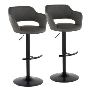 Contemporary Adjustable Barstool with Swivel, Faux Leather, Rounded T Footrest, Set of 2 - 1 of 4