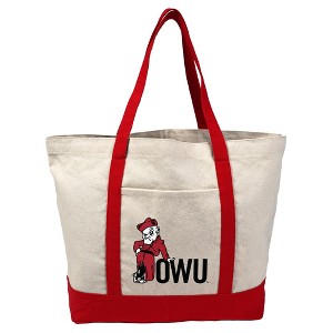Ohio Wesleyan University Primary Logo Canvas Tote Bag With External Pocket, Reusable Shoulder Bag for Shopping, School, Beach - 1 of 4
