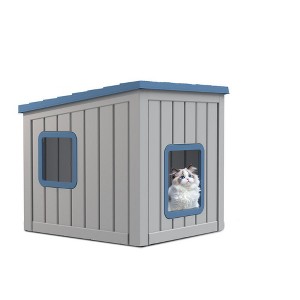 CAVINAS  Dual Entry Outdoor Pet House  for Cats,Sloping Rainproof Roof with Drainage Hole & Simple Assembly,Blue - 1 of 4
