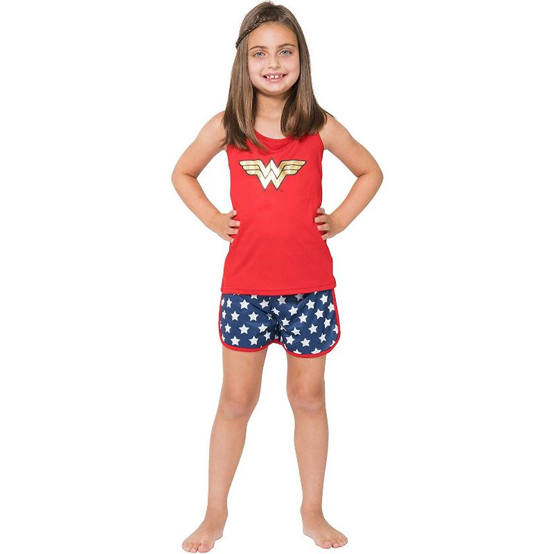 Wonder Woman Big Girls Logo Mesh Tank & Shorts PJ Set Red, 6 of 7