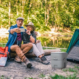 DOMETOUR Portable Toilet With 5.3 Gallon Waste Tank and Carry Bag Porta Potty for RV Boat Camping Gray - 1 of 4