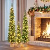 Tangkula Pre-lit Christmas Trees Set of 3 Artificial Pencil Tree 3’ + 4’ + 5’ Slim Entrance Trees w/ 85 + 137 + 193 Branch Tips 50 + 80 + 100 Lights - 2 of 4