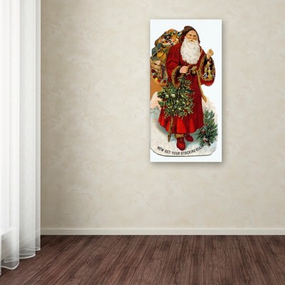 Vintage Santa Claus with Toys Framed Canvas Art, 16 x 32
