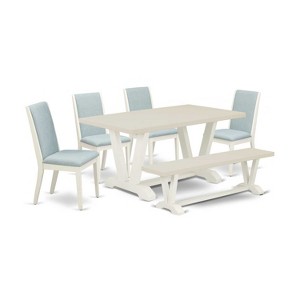 HomeStock 6-Piece Rectangle Natural Oak Finish Solid Wood Top Dining Table with 1-Bench, 4-Chairs - 1 of 4