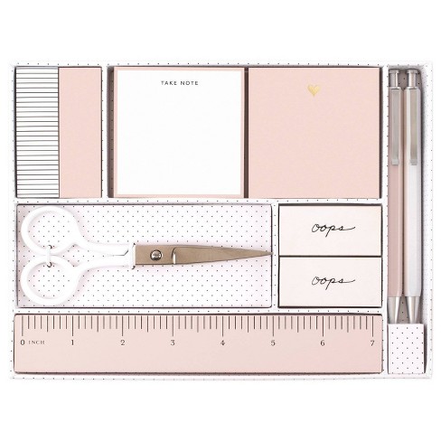 Mini Office Supply Kit AND Index Cards Set With Storage Cases Pink By Yoobi