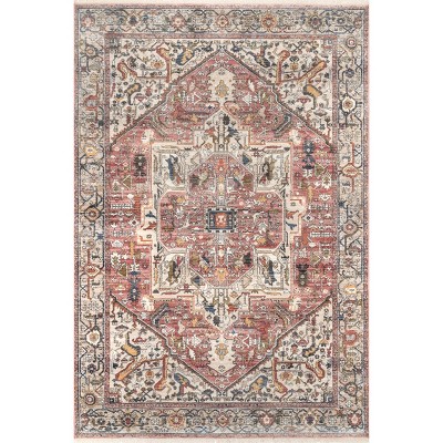 Harriet 2' x 3' Orange Synthetic Medallion Fringe Rug
