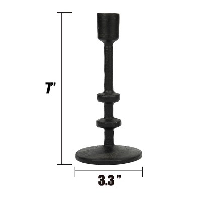 7" Black Cast Iron Taper Candle Holder Set, 2 Pieces