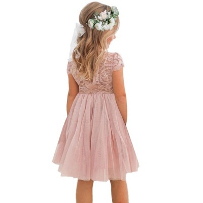 2Bunnies Paisley Lace Tulle Short Sleeve Flower Girl Dress Knee